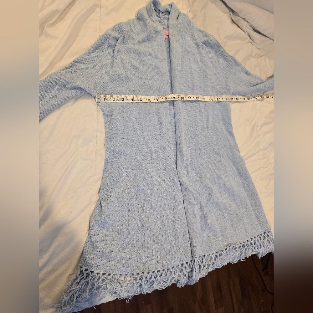 Lilly Pulitzer Womens Tatum Long Fringe Hem Cardigan Light Blue Size Small - Picture 4 of 11